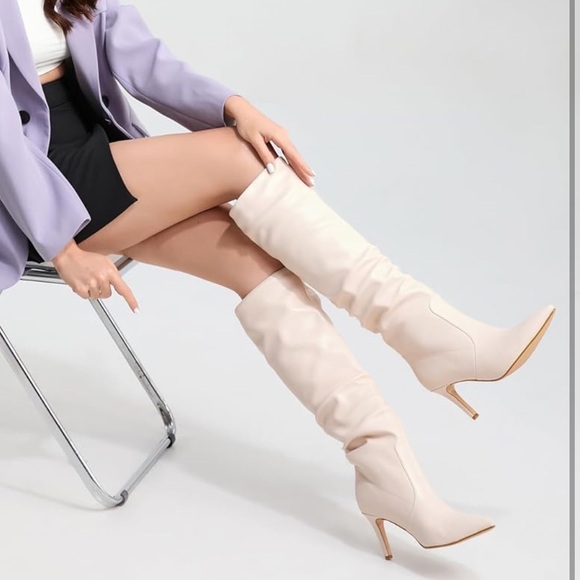 Knee High Boots for Women Pointed Toe 3” Stiletto High Heel Slouchy Boots - Picture 1 of 6